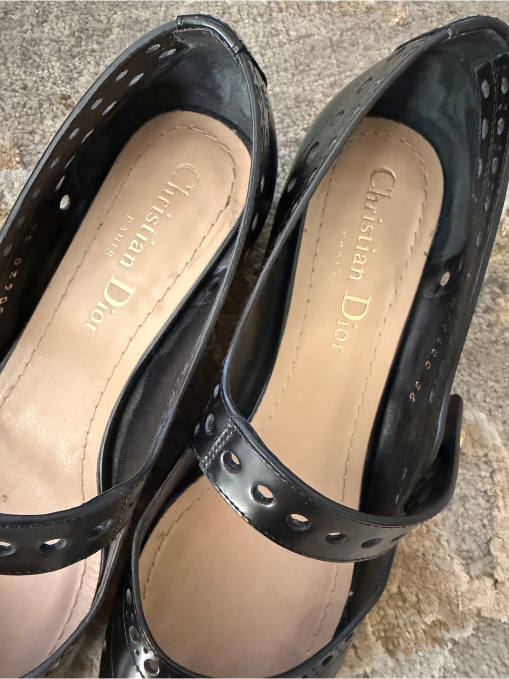 Dior Black Mary Jane Perforated Leather Flats - Picture 3 of 9